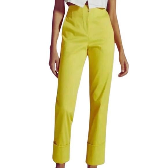 MAEVE High Waist Yellow Cigarette Capri Pants Womens 6 Glamorous Versatile Rich - Picture 1 of 14